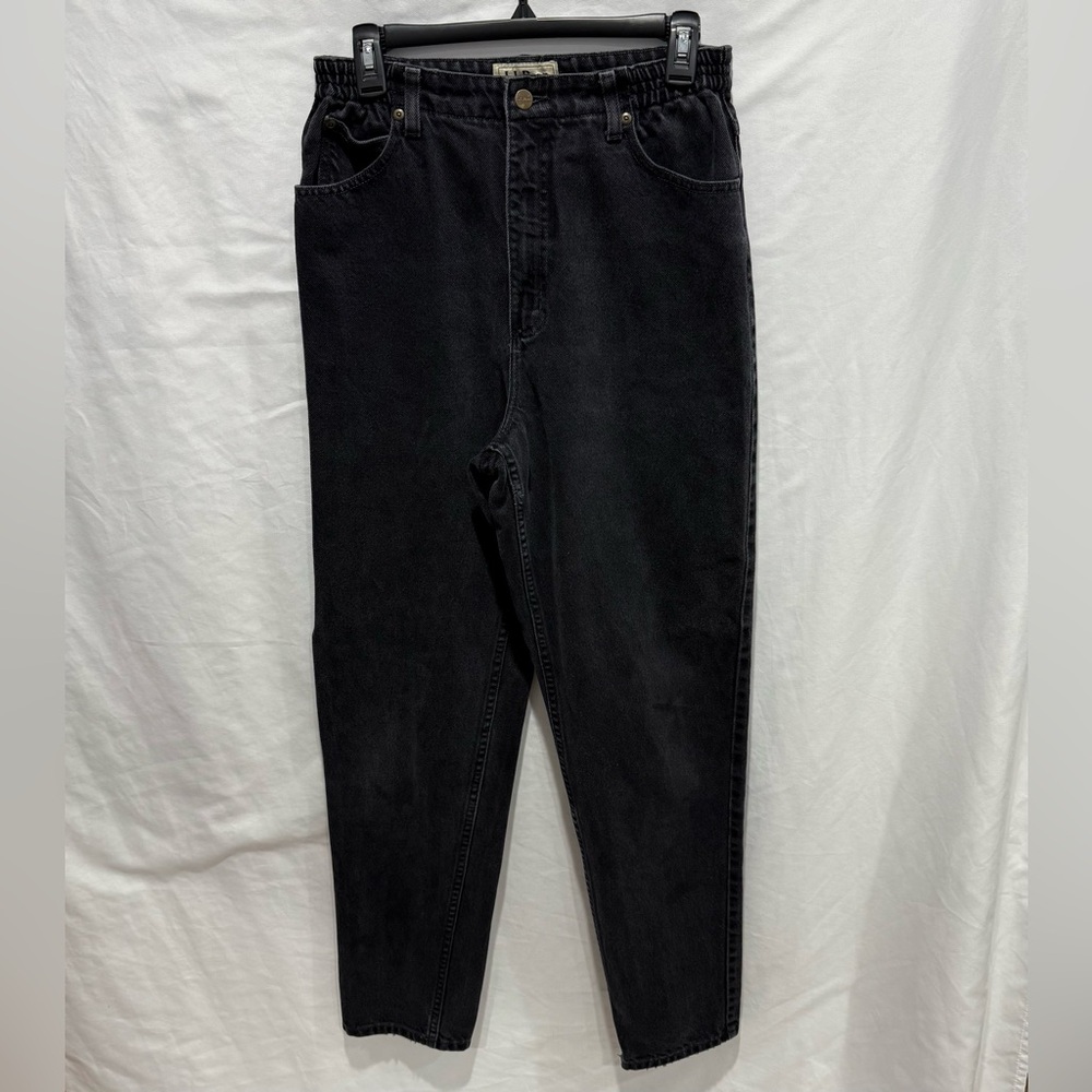 L.L. Bean High Rise Relaxed Tapered Jeans Black Denim Womens 10 Tall 100% Cotton